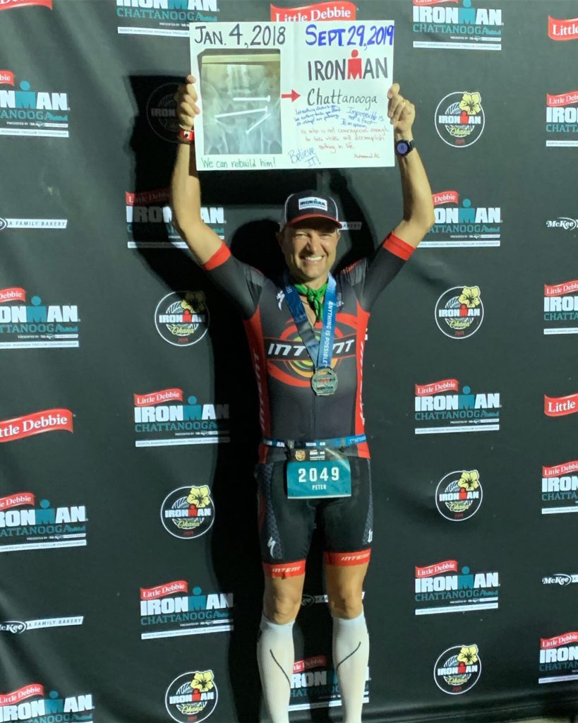 Peter McKernan completing the Chattanooga, Tennessee, Ironman Triathlon in September 2019