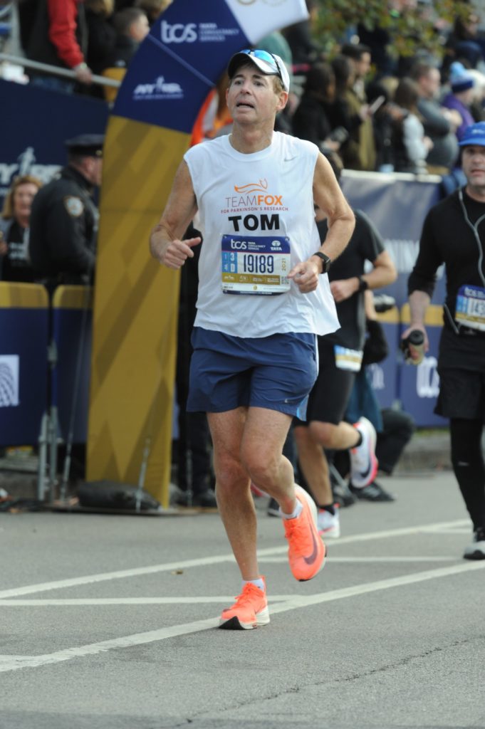 Tom, running after hip replacement, finished a marathon in a little over four hours