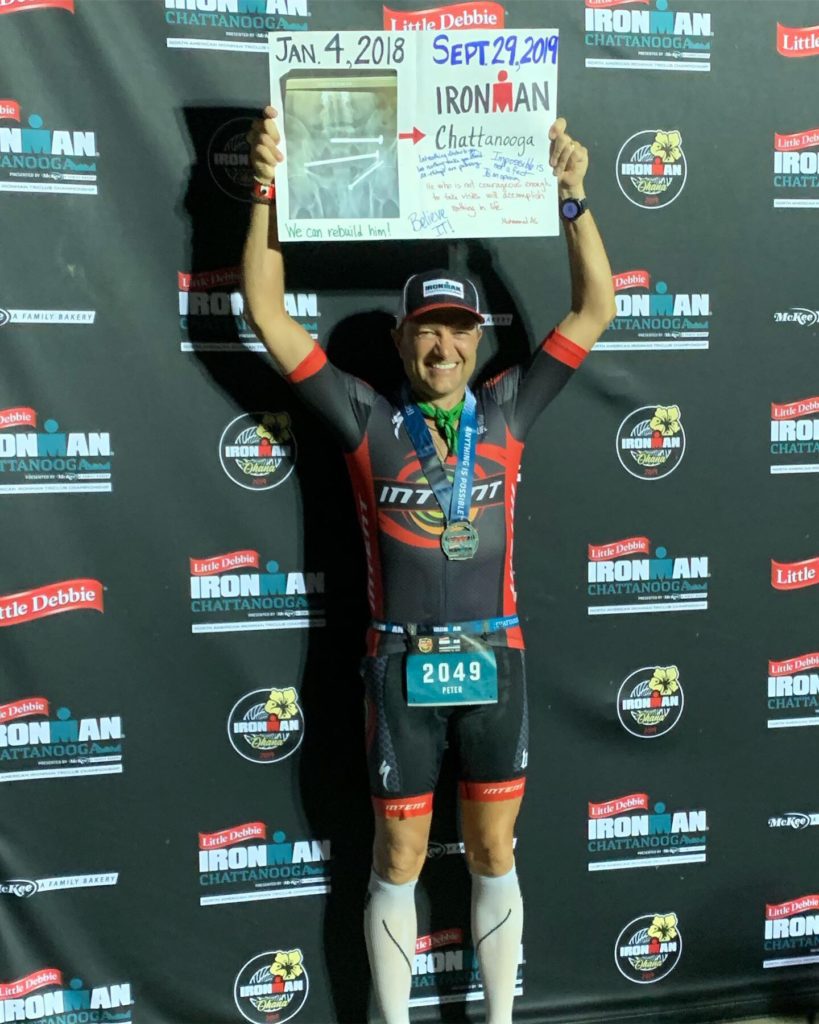 Peter McKernan completing the Chattanooga, Tennessee, Ironman Triathlon in September 2019