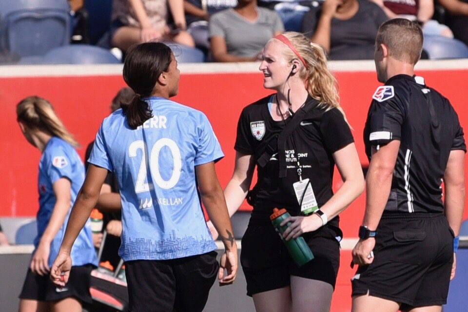 Megan Blackburn, ATC on the sidelines with the Chicago Red Stars