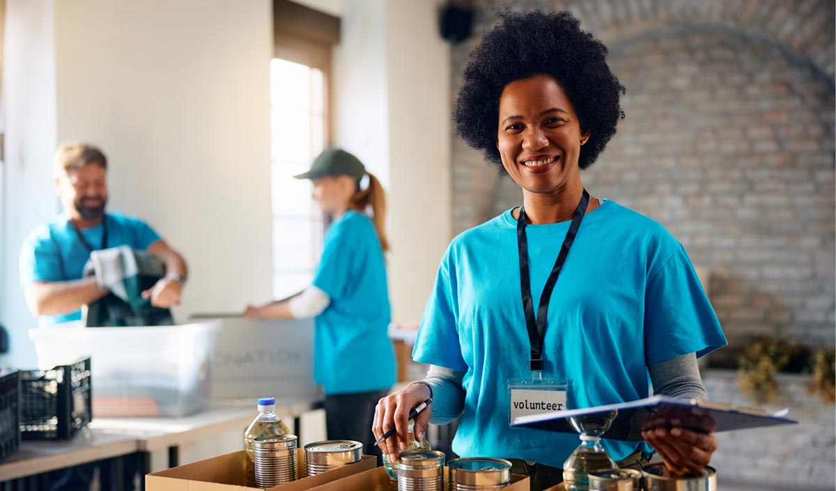 Young female volunteer at a food bank