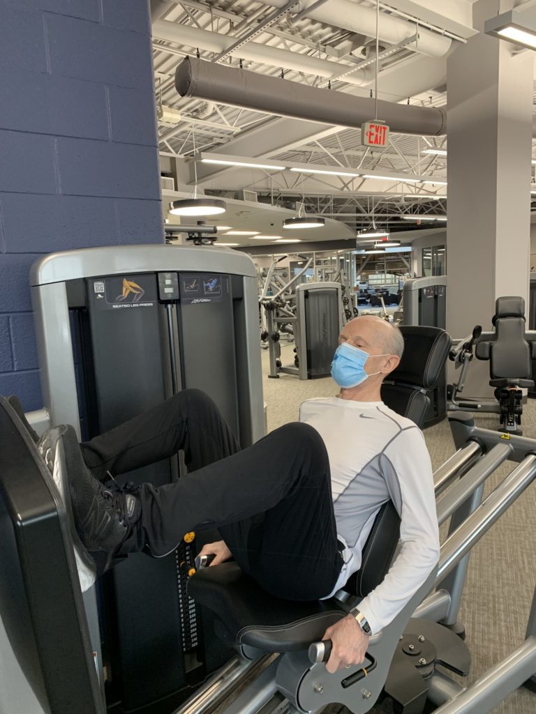 George regularly exercises at a fitness center near his home.