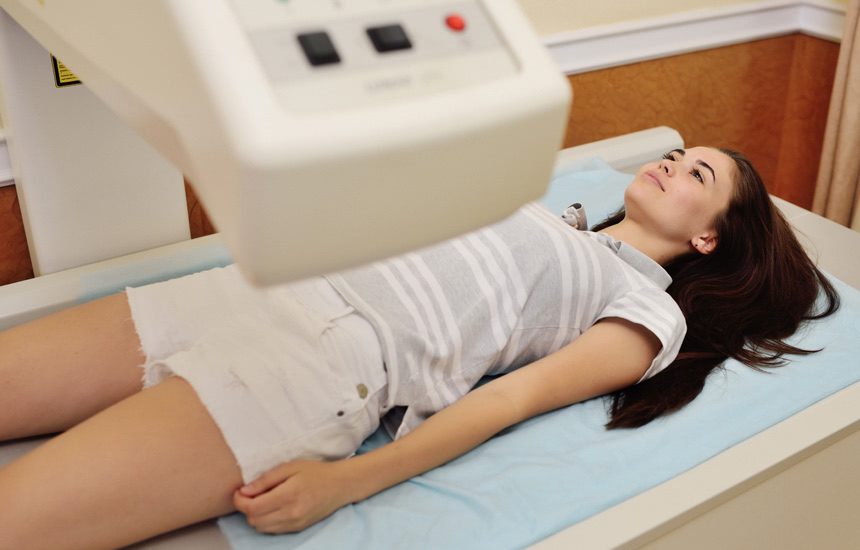 Woman laying down for scan